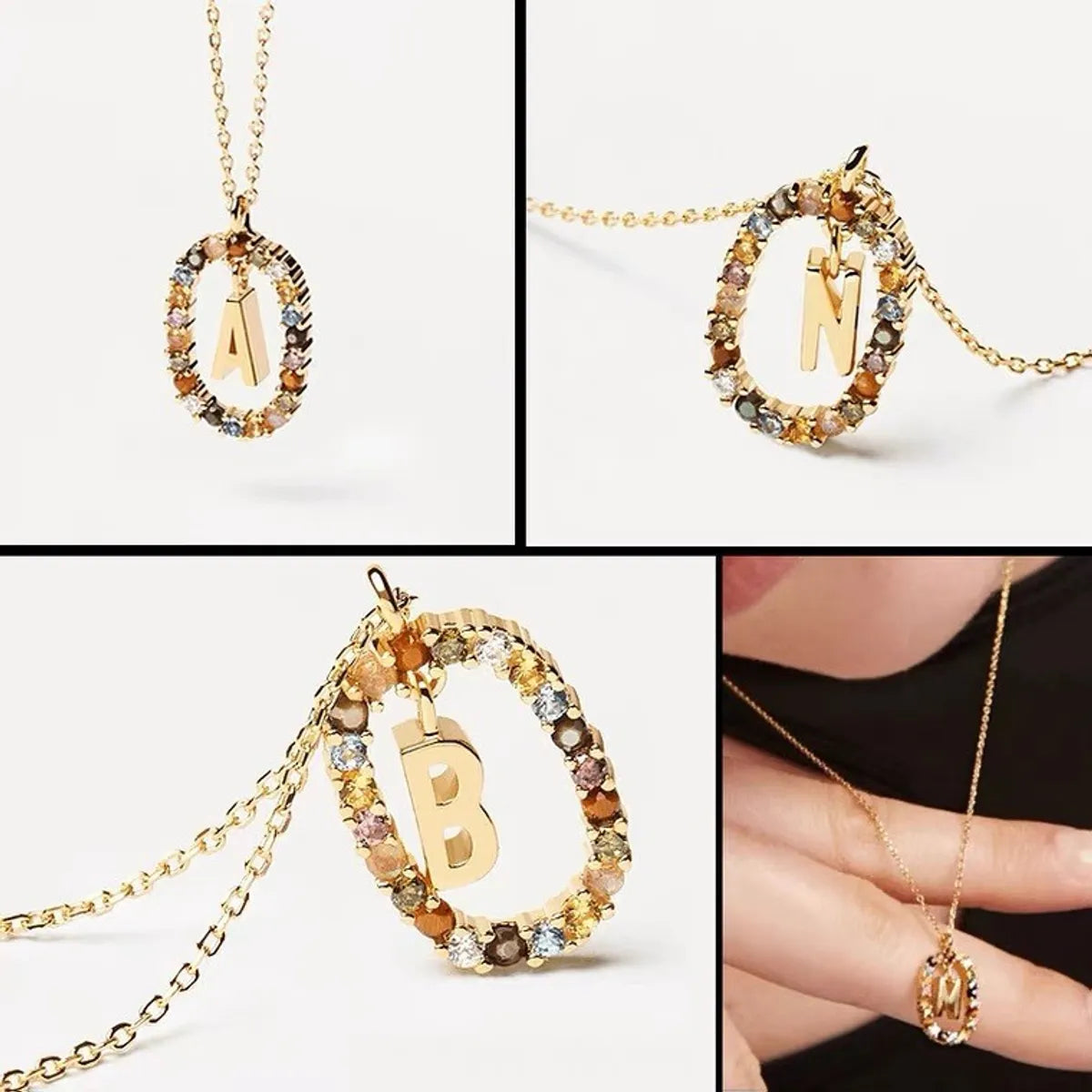 Layered necklaces for women -Fashion Letter Sterling Silver Plating Zircon Pendant Necklace