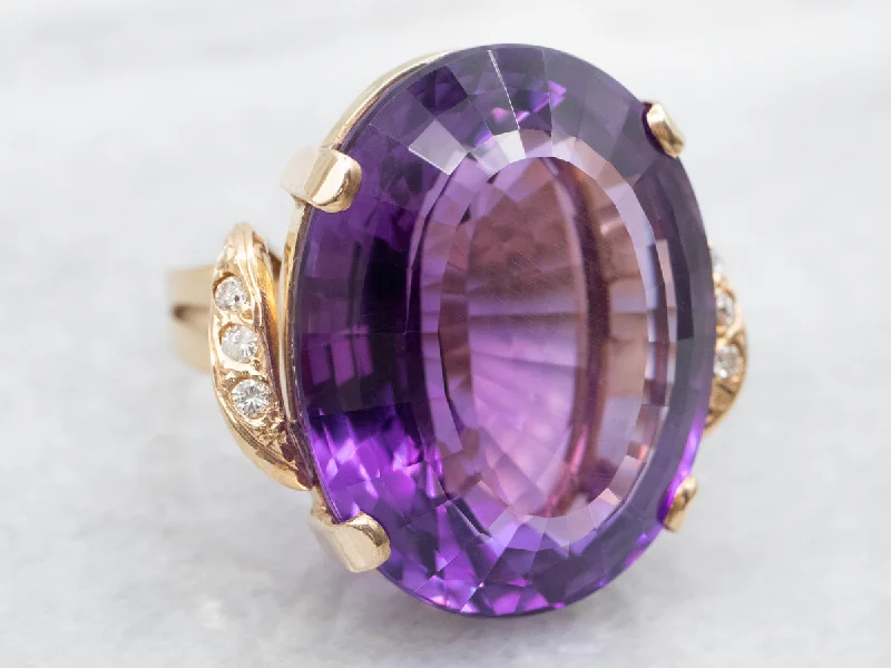 Gold stacking rings for women -Bold Fancy-Cut Amethyst and Diamond Cocktail Ring