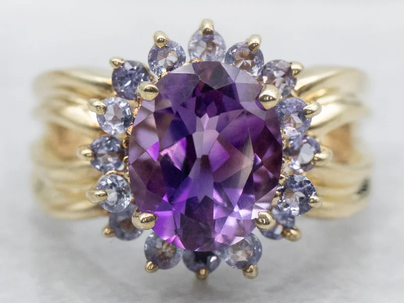 Engagement rings for women -Amethyst and Tanzanite Halo Cocktail Ring