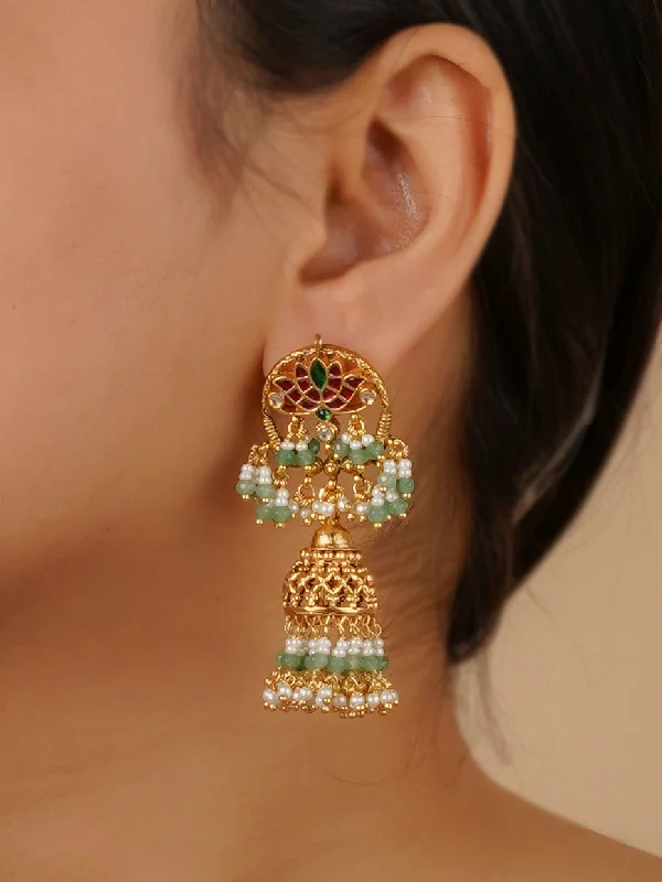 Long drop earrings for women -Multicolor Gold Plated Jadau Kundan Earrings - ME1149M