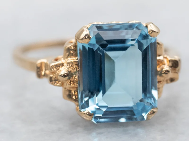 Gemstone rings for women -Yellow Gold Blue Topaz Solitaire Ring