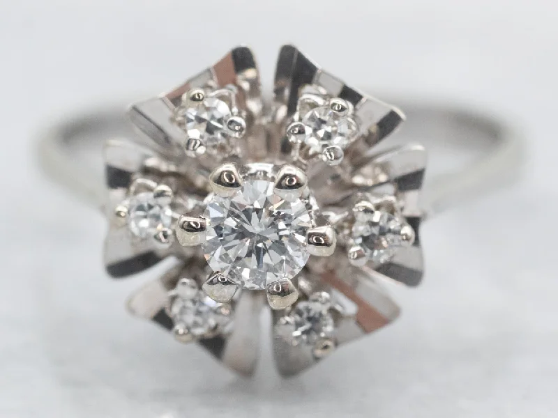 Birthstone rings for women -White Gold Diamond Flower Ring