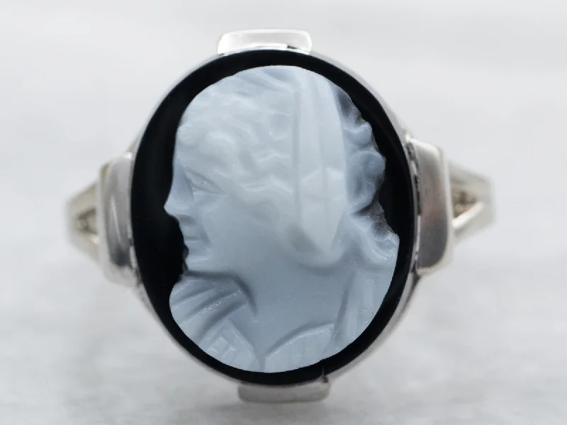 Sapphire rings for women -Vintage Black Onyx Cameo Ring