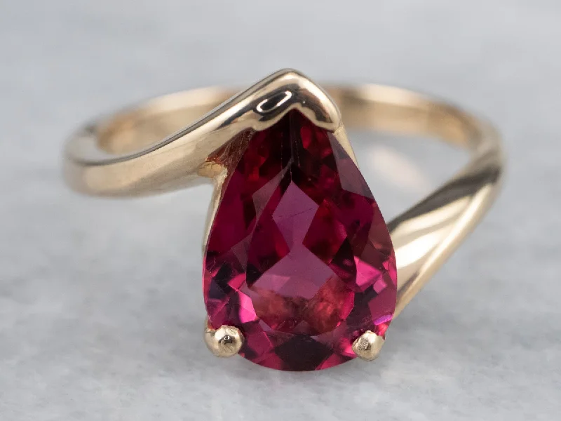 Women’s rings with sapphires -Teardrop Pink Tourmaline Bypass Ring