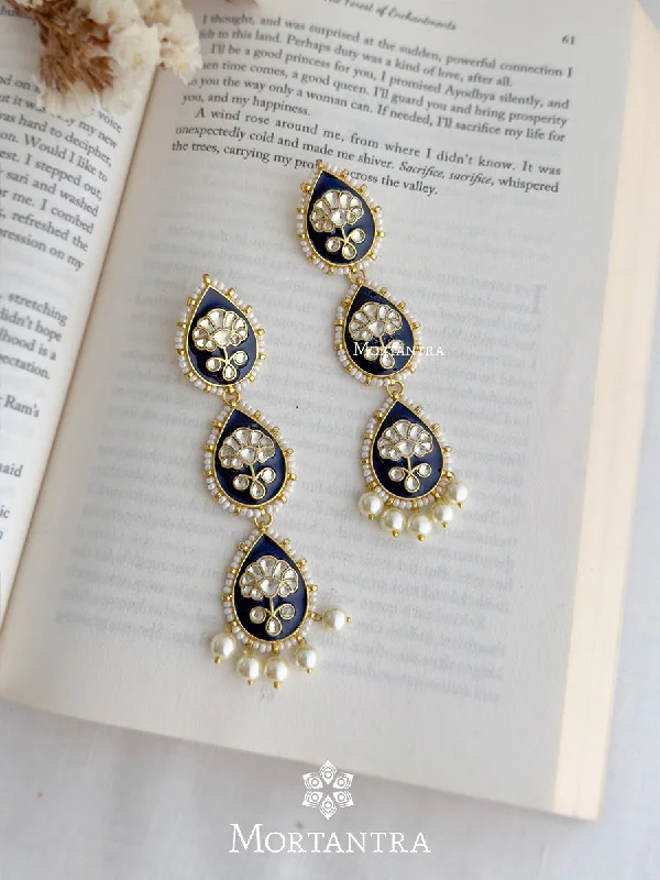 Creative earrings for women -Blue Color Gold Plated Jadau Kundan Earrings - ME1052BL