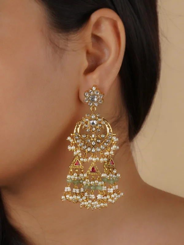 Diamond stud earrings for women -Red Color Gold Plated Jadau Kundan Earrings - ME1234