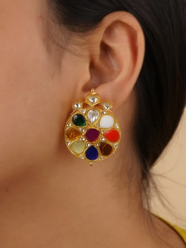 Ear cuff earrings for women -Navratna Gold Plated Earrings - TR-EAR17NA