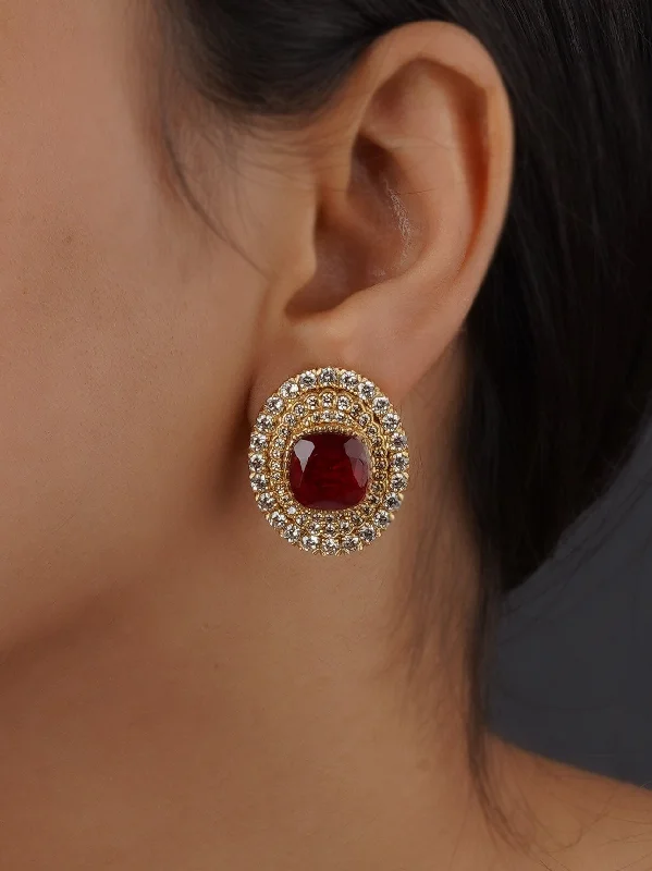 Boho earrings for women -Red Color Gold Plated Faux Diamond Earrings - CZEAR551R