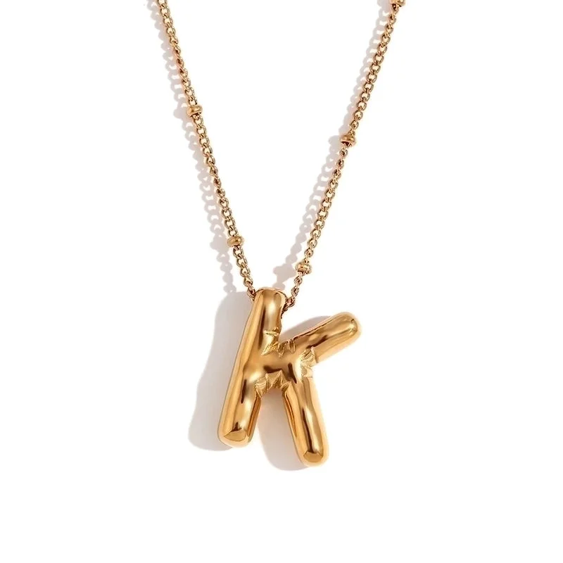 Party Balloon Letter Pendant Necklace-Gold-K