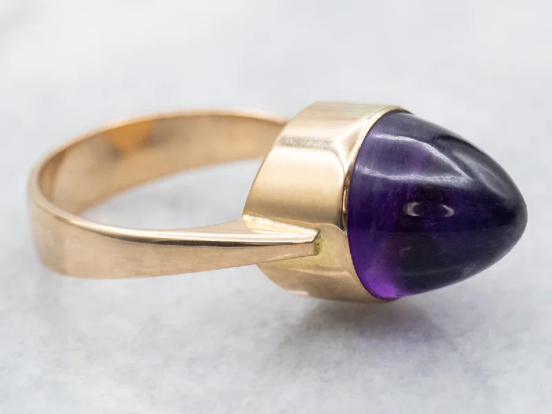 Wedding rings with sapphires for women -Amethyst High Dome Gold Statement Ring