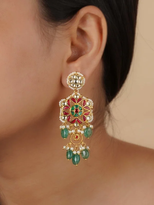 Chakra earrings for women -Multicolor Gold Plated Jadau Kundan Earrings - ME1235M