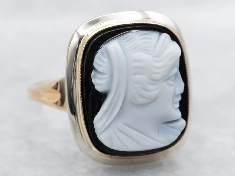 Fashion diamond rings for women -Vintage Sardonyx Cameo Ring