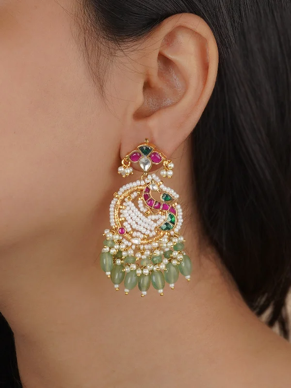 Aquamarine earrings for women -Multicolor Gold Plated Jadau Kundan Earrings - ME1144M