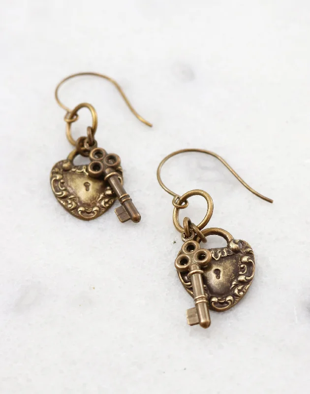 Gold earrings for women -Cherished Key Earrings, (1 pair)