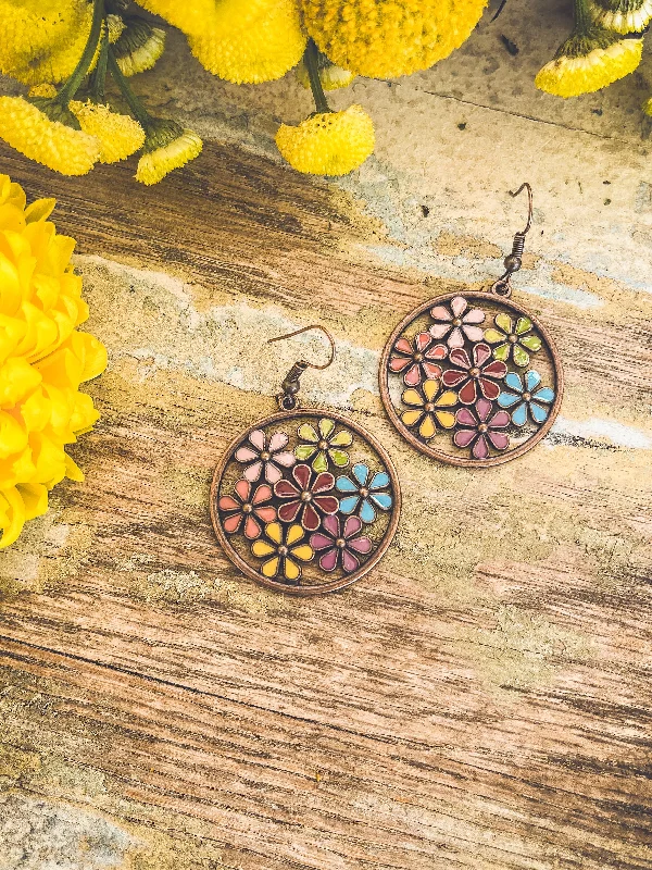 Amethyst earrings for women -Beautiful Copper and Floral Drop Earrings