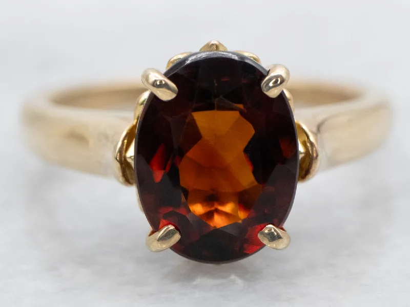 Boho rings for women -Yellow Gold Oval Cut Citrine Solitaire Ring