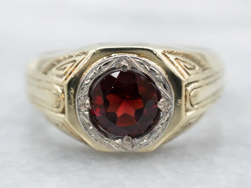 Promise rings for women -Antique Two Tone Gold Pyrope Garnet Solitaire Ring