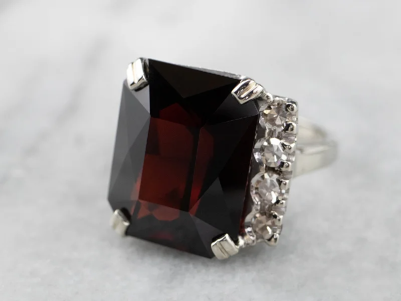 Oval-cut rings for women -Pyrope Garnet and Diamond Cocktail Ring