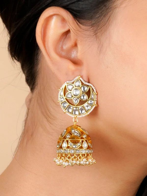 Long dangling earrings for women -White Color Gold Plated Mishr Earrings - MR-E154