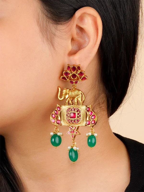 Ethnic earrings for women -Pink Color Gold Plated Mishr Earrings - MR-E193P