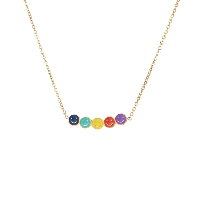 Elegant sapphire necklaces for women -Wholesale Sweet Simple Style Rainbow Smiley Face Titanium Steel Pendant Necklace