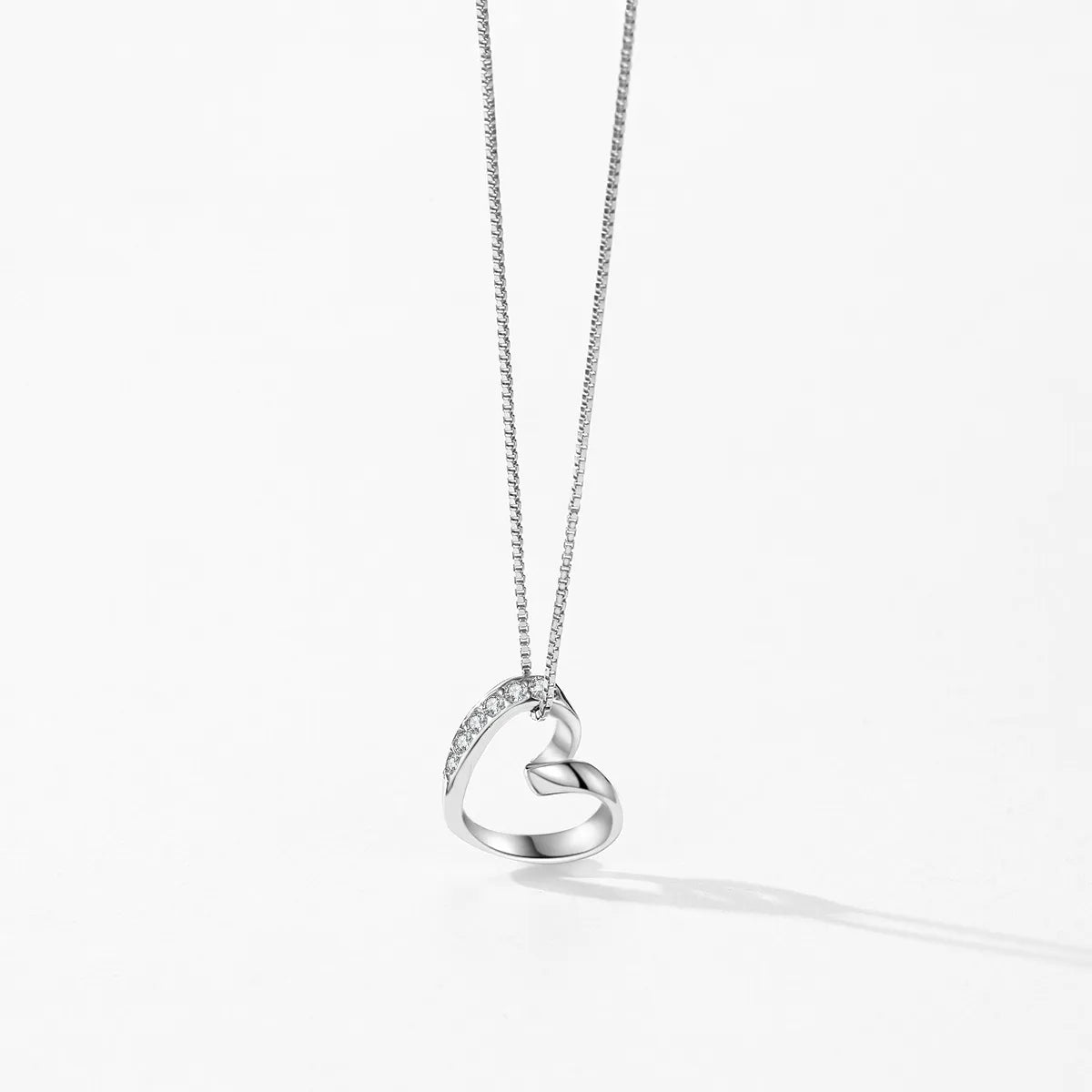 Initial necklaces for women -Elegant Glam Heart Shape Sterling Silver Plating Zircon Rhodium Plated Pendant Necklace