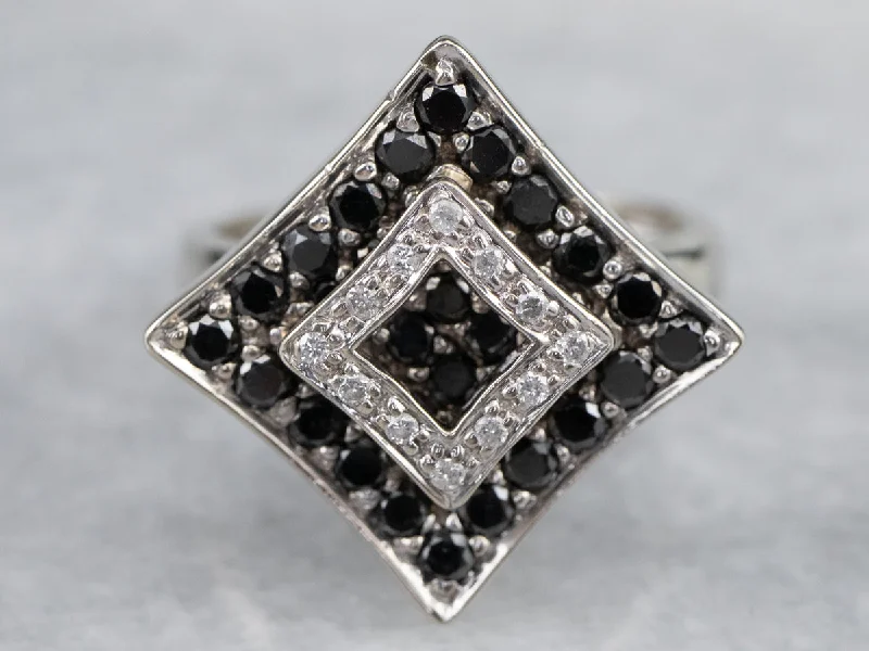 Chunky gemstone rings for women -Modernist Black and White Diamond Dinner Ring