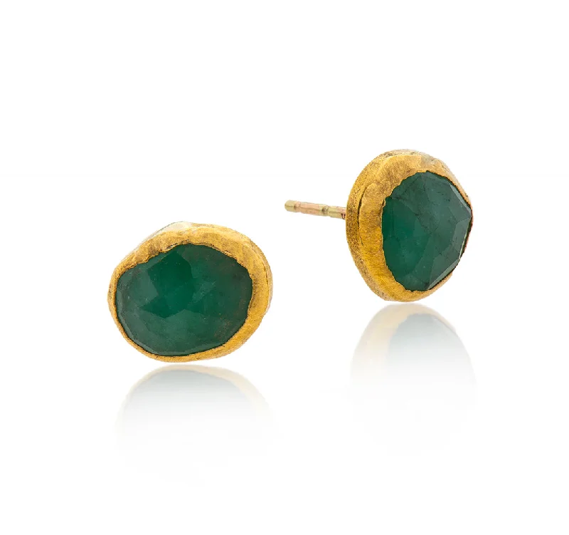 Zircon earrings for women -Nava Zahavi Yellow Gold Emerald Stud Earrings