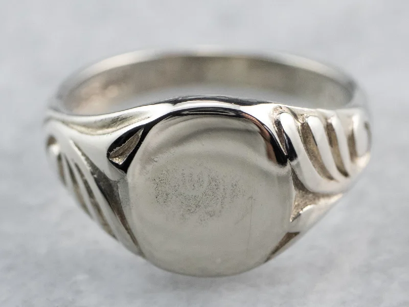 Diamond rings for women -Vintage White Gold Patterned Signet Ring