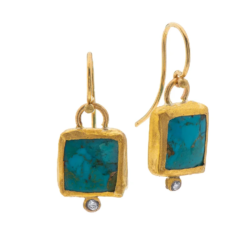 Women's Earrings online shop -Nava Zahavi Yellow Gold Turquoise and Diamond Earrings