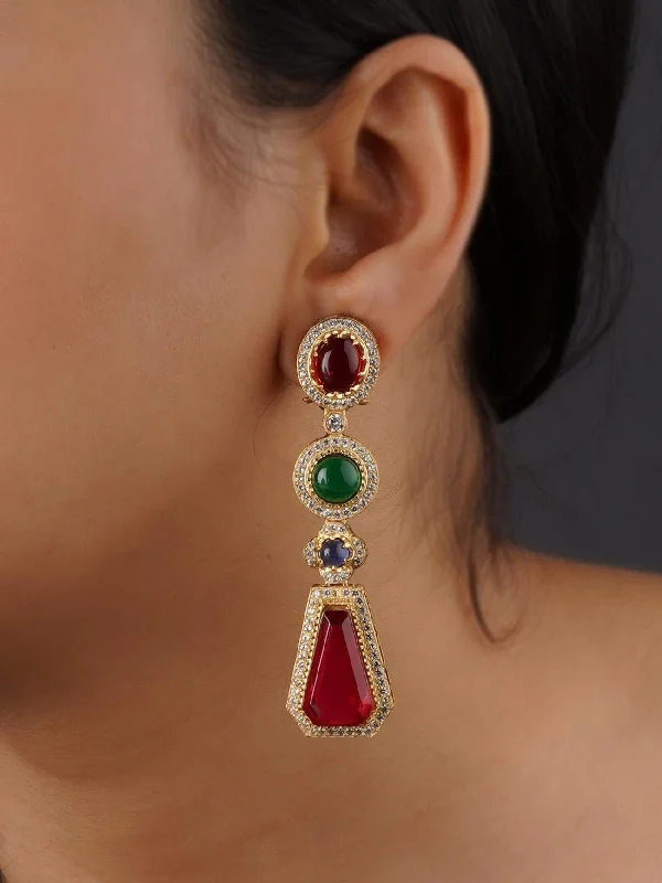 Bold earrings for women -Multicolor Gold Plated Faux Diamond Earrings - CZEAR556M