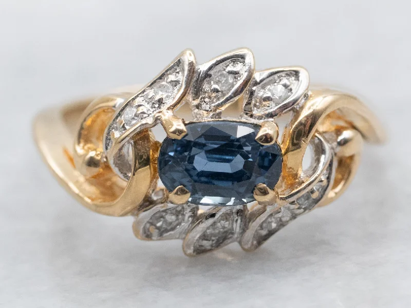 Modern rings for women -Retro Style Whimsical Blue Sapphire and Diamond Accent Ring