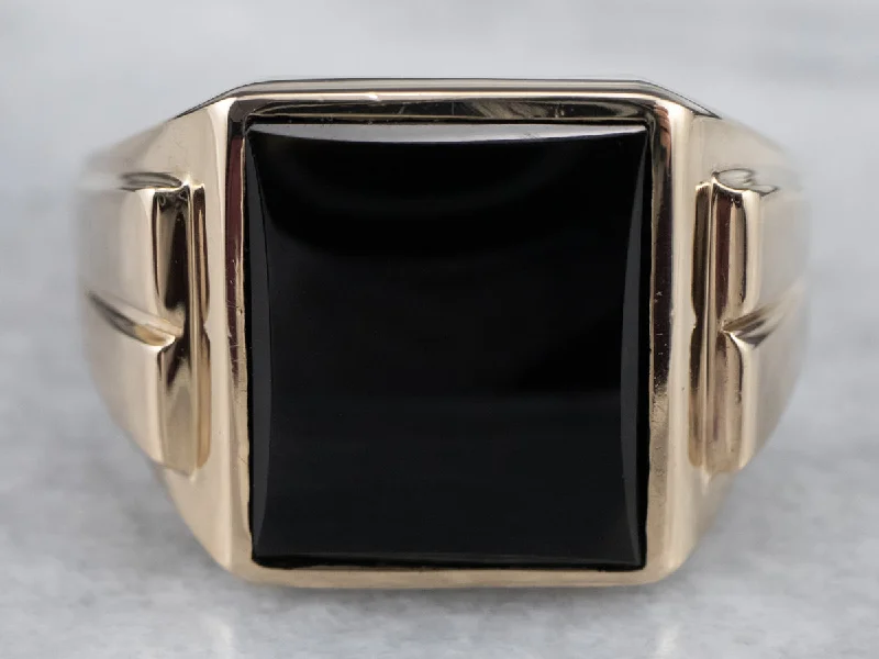 Two-tone rings for women -Classic Vintage Black Onyx Statement Ring