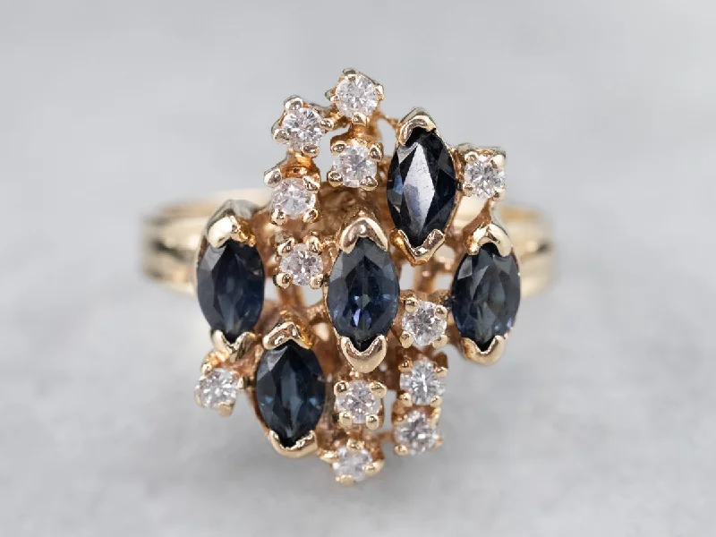 Elegant engagement rings for women -Vintage Sapphire and Diamond Cluster Ring