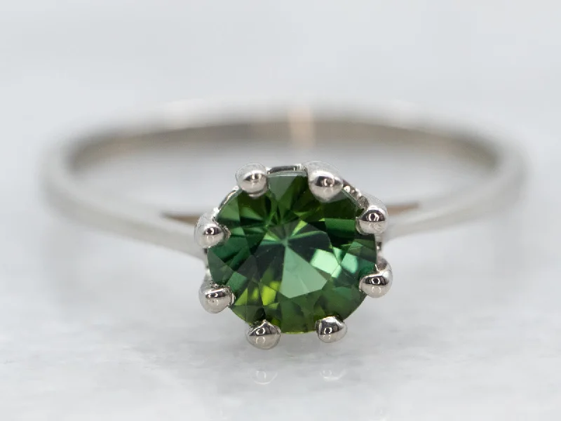 Classic solitaire rings for women -White Gold Green Tourmaline Solitaire Ring