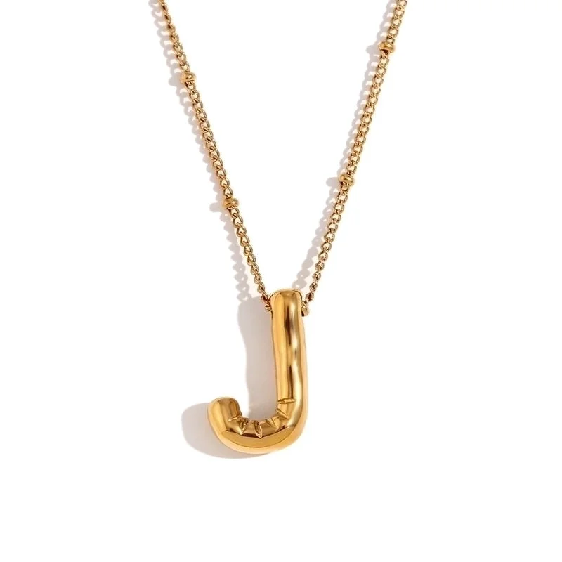 Party Balloon Letter Pendant Necklace-Gold-J