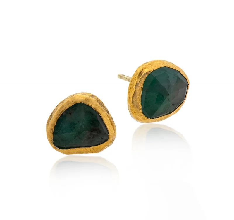 Diamond and gold earrings for women -Nava Zahavi Yellow Gold Emerald Tri Earrings