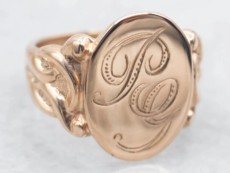 Oval-cut rings for women -Rose Gold "PG" Engraved Signet Ring