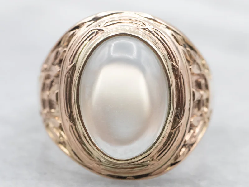 Multi-band rings for women -Yellow Gold Moonstone Solitaire Ring with Decorated Shoulders