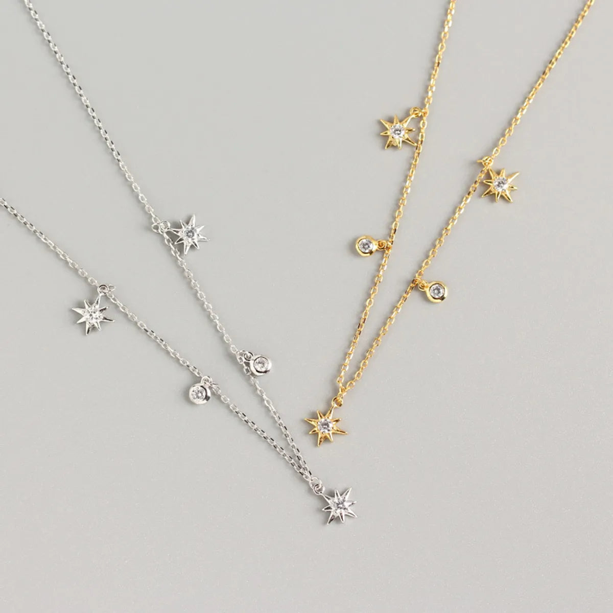 Personalized sterling silver necklaces for women -Yhn062 S925 Sterling Silver Geometric Star Design Sense Necklace Clavicle Chain