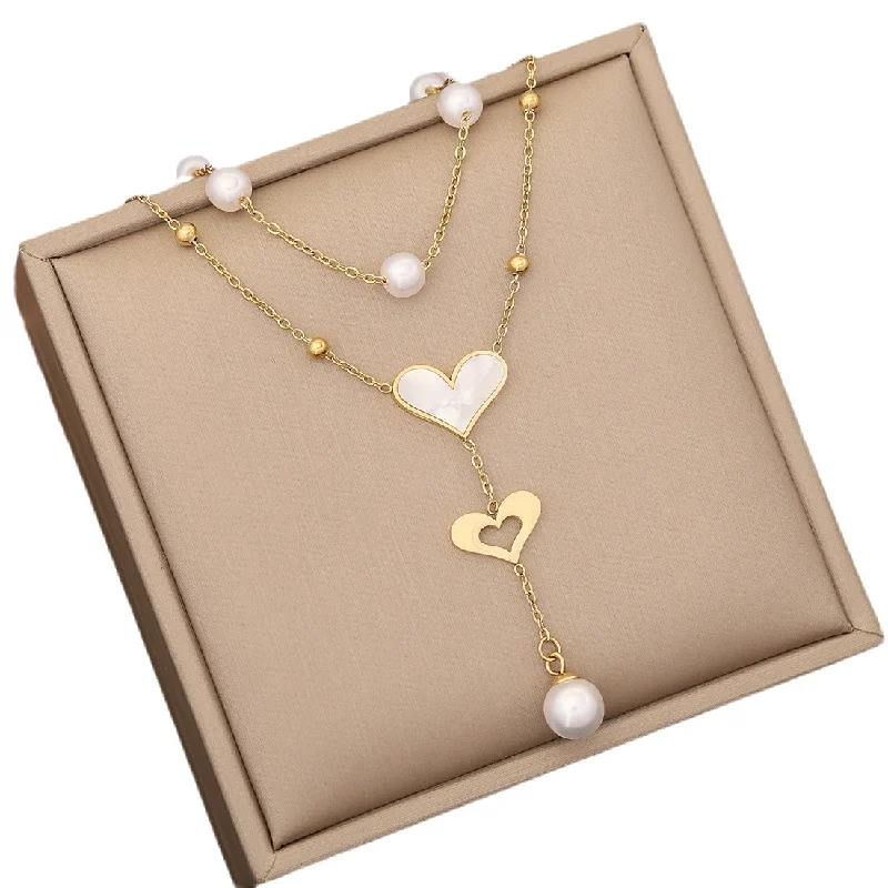 Heart-shaped gold necklaces for women -Fashion Flower Stainless Steel Electroplating Necklaces