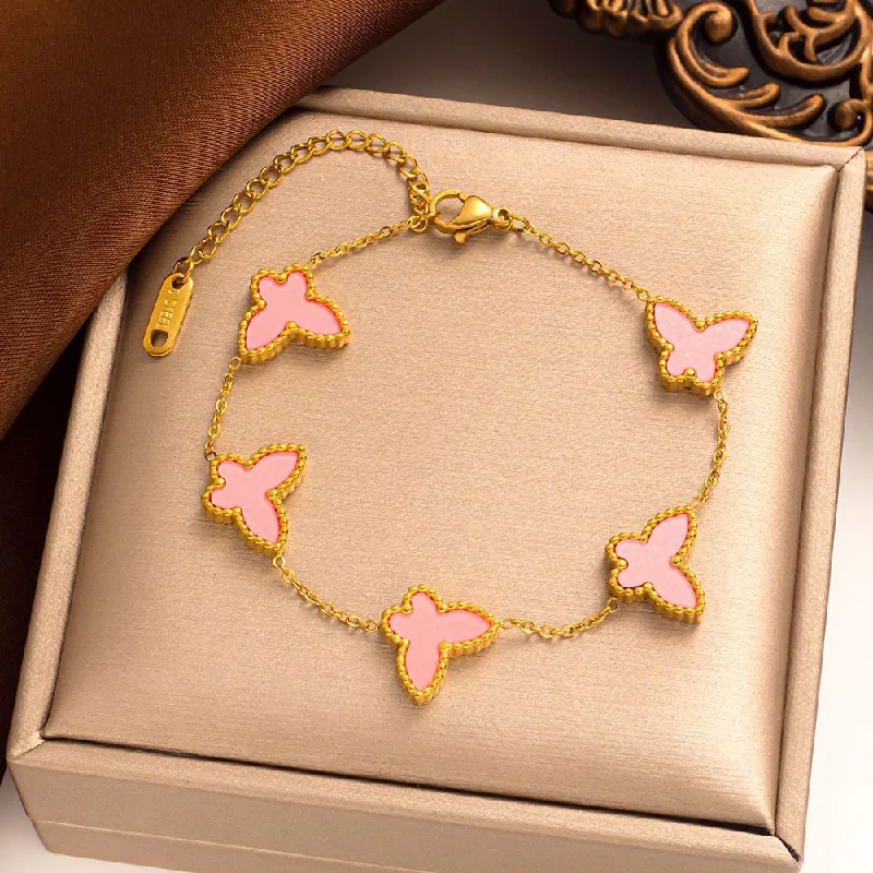 979 Gold Pink Shell Double sided Butterfly Bracelet