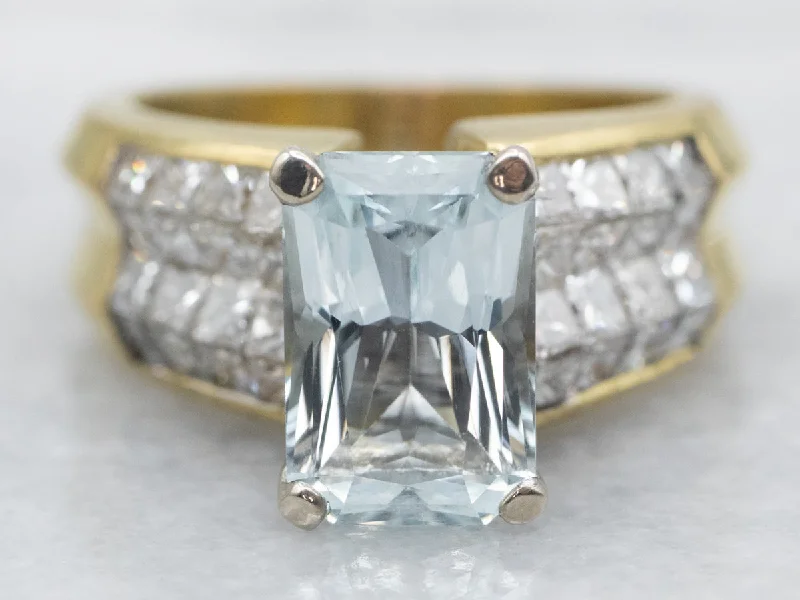 Wedding ring sets for women -Bold Aquamarine and Diamond Cocktail Ring