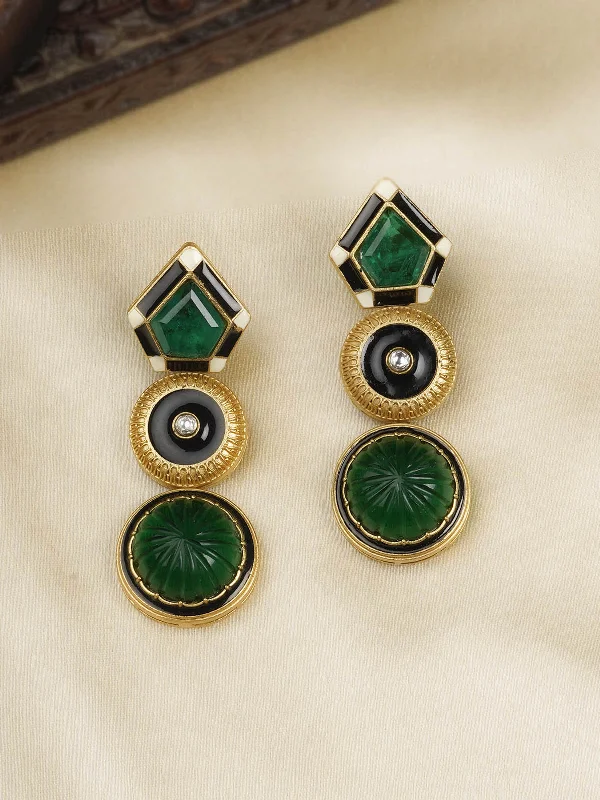 Chakra earrings for women -Green Color Gold Plated Contemporary Earrings - CC-EAR1GR