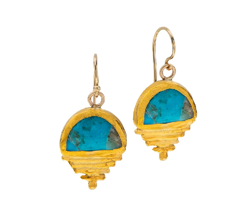 Unique earrings for women -Nava Zahavi Yellow Gold Turquoise Pyramid Earrings