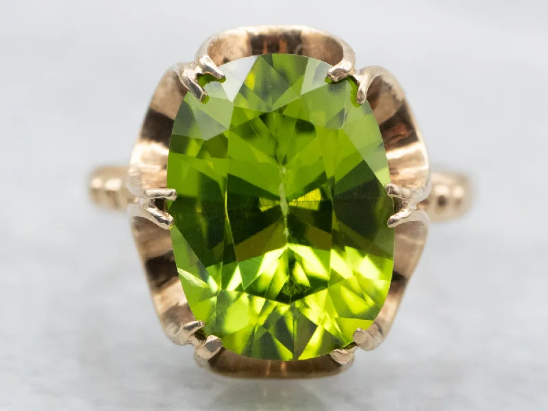 Diamond rings for women -Vintage Peridot Cocktail Ring with Scalloped Profile