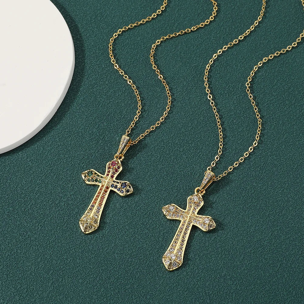 Custom name necklaces for women -Simple Style Cross Copper Inlay Zircon Pendant Necklace