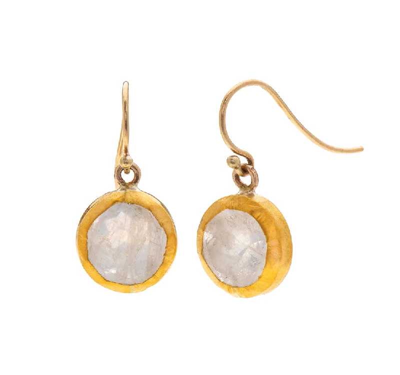 Simple earrings for women -Nava Zahavi Yellow Gold Round Moonstone Drop Earrings