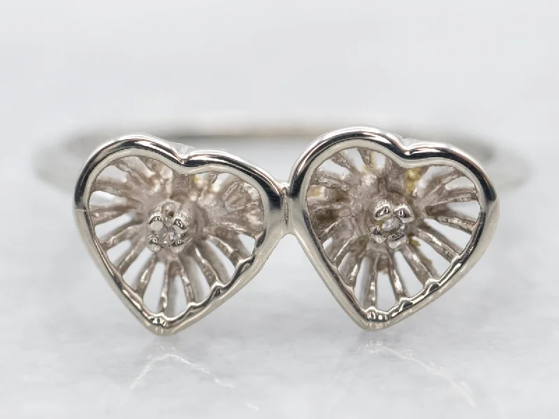 Ruby rings for women -White Gold Hearts Ring with Diamond Accents