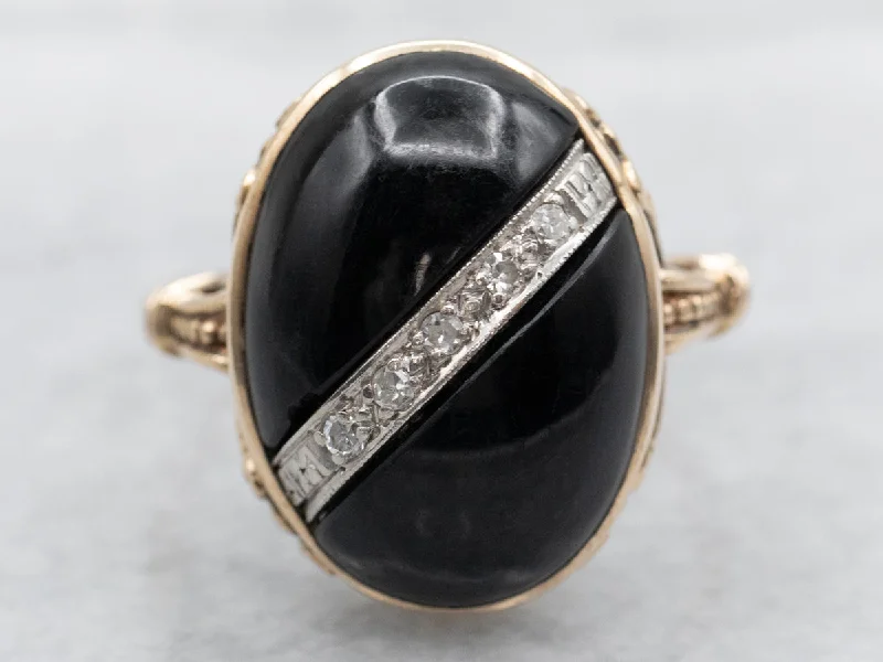 Women’s rings with sapphires -Retro Era Onyx and Diamond Cocktail Ring